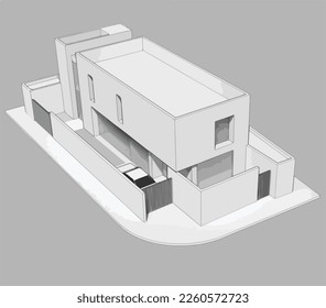 Architecture of modern house. architecture drawing Building exterior of contemporary villa. Private real estate. Colored flat graphic vector illustration isometric building on background
