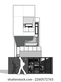 Architecture of modern house. architecture drawing Building exterior of contemporary villa. Private real estate. Colored flat graphic vector illustration isometric building on background
