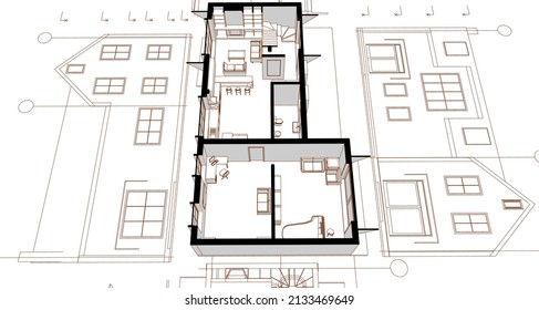 architecture modern house plan 3d illustration