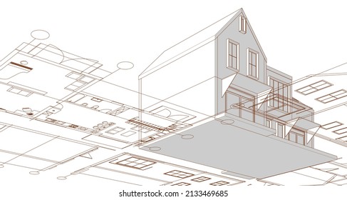 architecture modern house plan 3d illustration