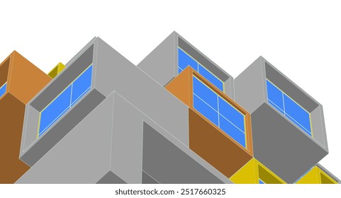 architecture modular facades 3d illustration