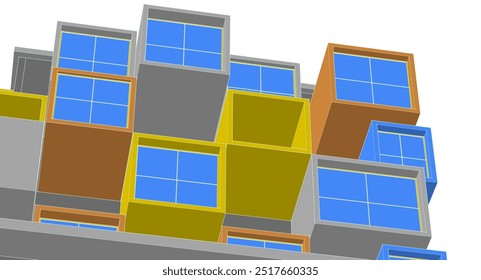 architecture modular facades 3d illustration