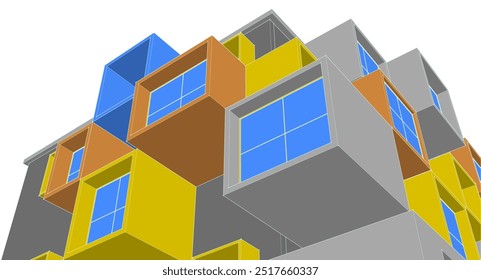 Arquitectura Fachadas modulares Ilustración 3D