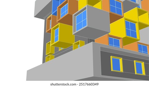 Arquitectura Fachadas modulares Ilustración 3D