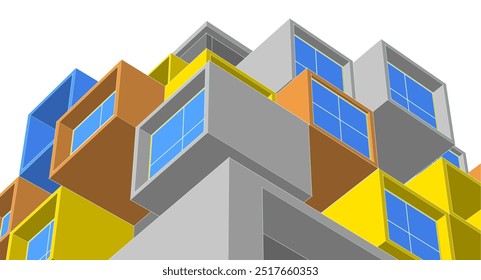 Arquitectura Fachadas modulares Ilustración 3D