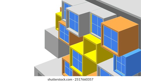 Arquitectura Fachadas modulares Ilustración 3D