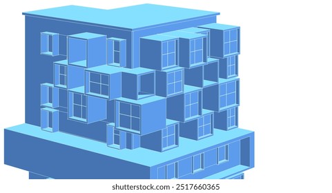 architecture modular facades 3d illustration