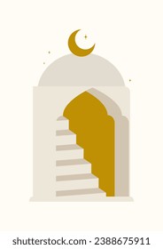 Architecture Morocco elements and moon poster illustration. Muslim mosque