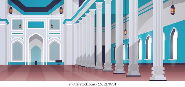 architecture of nabawi mosque building interior muslim religion concept horizontal flat vector illustration