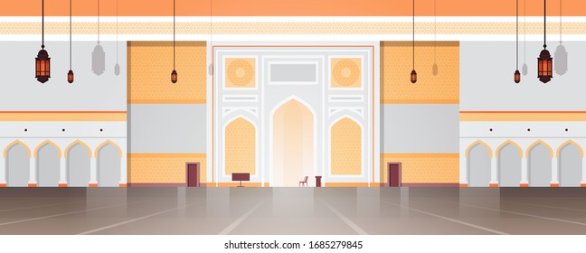 architecture of nabawi mosque building interior muslim religion concept horizontal flat vector illustration