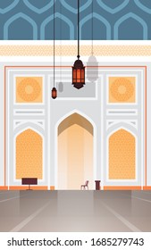 architecture ob nabawi mosque building interior muslim religion concept vertical flat vector illustration