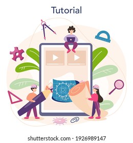 Architecture online service or platform. Idea of building project and construction work. Construction company business. Online tutorial. Flat vector illustration