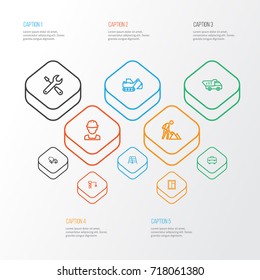 Architecture Outline Icons Set. Collection Of Excavator, Tools, Stepladder And Other Elements. Also Includes Symbols Such As Engineer, Stepladder, Case.
