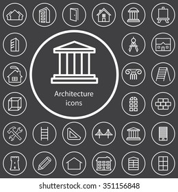 architecture outline, thin, flat, digital icon set for web and mobile