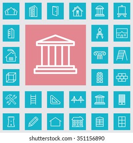 architecture outline, thin, flat, digital icon set for web and mobile