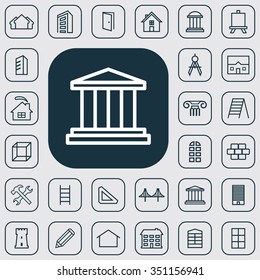 architecture outline, thin, flat, digital icon set for web and mobile