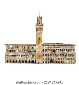 Architecture palazzo vecchio italy Watercolor sketch hand drawn illustration