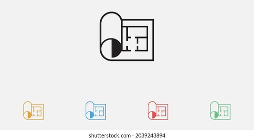 Architecture, paper, drawing icon vector icon. Floor plan icon vector. Set of colorful flat design icons.