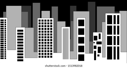 Architecture pattern. Cityscape contour VECTOR ILLUSTRATION on black background.