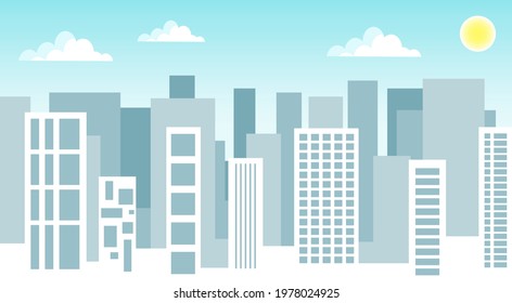 Architecture pattern. Cityscape silhouette with clouds. Day city skyline. VECTOR ILLUSTRATION.