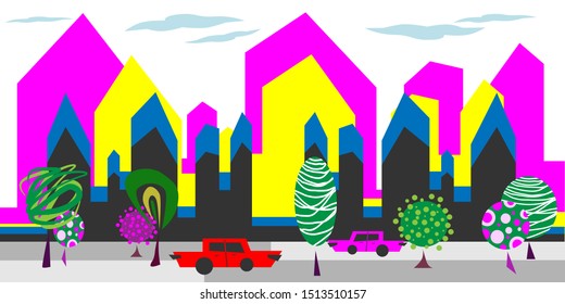 Architecture pattern. Colorful houses VECTOR ILLUSTRATION on white background.