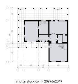 Architecture plan of apartment. Layout plan drawing of a house. Interior design view from above. Bedroom, kitchen, toilet, garage, living room, terrace. Vector blueprint. Vector illustration