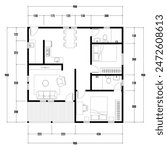 Architecture plan with furniture. home floor plan, isolated on white background, stock illustration. Vector eps 10.
