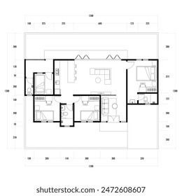 Architecture plan with furniture. home floor plan, isolated on white background, stock illustration. Vector eps 10.