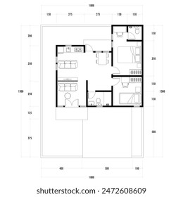 Architecture plan with furniture. home floor plan, isolated on white background, stock illustration. Vector eps 10.