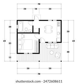 Architecture plan with furniture. home floor plan, isolated on white background, stock illustration. Vector eps 10.