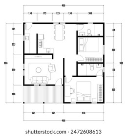 Architecture plan with furniture. home floor plan, isolated on white background, stock illustration. Vector eps 10.