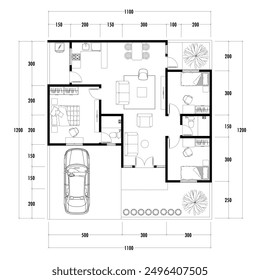 Architecture plan with furniture. home floor plan, isolated on white background, stock illustration.