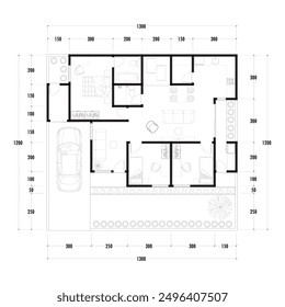 Architecture plan with furniture. home floor plan, isolated on white background, stock illustration.