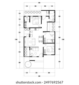 Architecture plan with furniture. home floor plan, isolated on white background, stock illustration. eps 10.