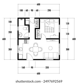 Architecture plan with furniture. home floor plan, isolated on white background, stock illustration. eps 10.