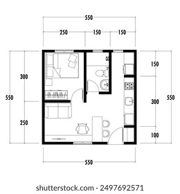 Architecture plan with furniture. home floor plan, isolated on white background, stock illustration. eps 10.