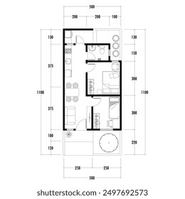 Architecture plan with furniture. home floor plan, isolated on white background, stock illustration. eps 10.