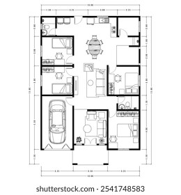 Plano de arquitetura com móveis. plano de chão de casa, isolado no fundo branco, ilustração de estoque. Eps vetorial