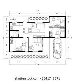 Plano de arquitetura com móveis. plano de chão de casa, isolado no fundo branco, ilustração de estoque. Eps vetorial