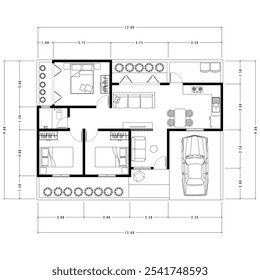 Plano de arquitetura com móveis. plano de chão de casa, isolado no fundo branco, ilustração de estoque. Eps vetorial