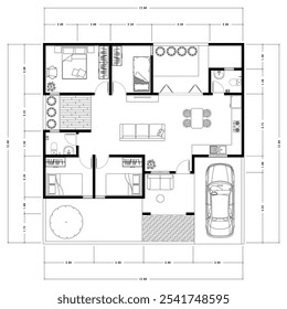 Plano de arquitetura com móveis. plano de chão de casa, isolado no fundo branco, ilustração de estoque. Eps vetorial