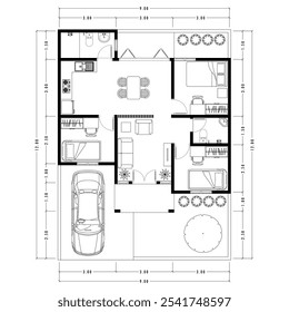 Plano de arquitetura com móveis. plano de chão de casa, isolado no fundo branco, ilustração de estoque. Eps vetorial