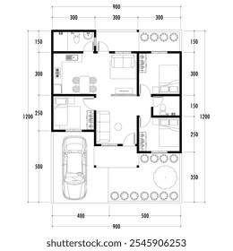 Plano de arquitetura com móveis. plano de chão de casa, isolado no fundo branco, ilustração de estoque. Eps vetorial