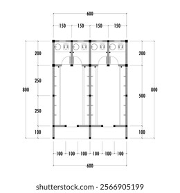 Architecture plan with furniture. home floor plan, isolated on white background, stock illustration. Vector eps