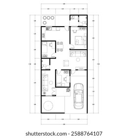 Architecture plan with furniture. home floor plan, isolated on white background, stock illustration.