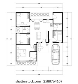 Architecture plan with furniture. home floor plan, isolated on white background, stock illustration.