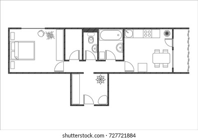 Architecture Plan Furniture Top View 4rooms Stock Vector (Royalty Free ...