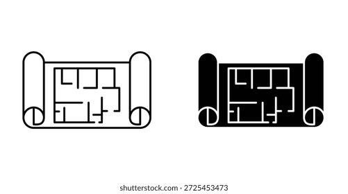 Ícone de plano de arquitetura. Linha com traçado editável e plana para Web