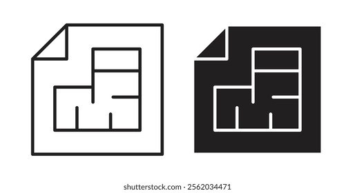 Architecture plan icons in flat and line style set.