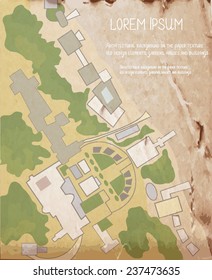 Architecture plan on the vintage texture - with park and buildings